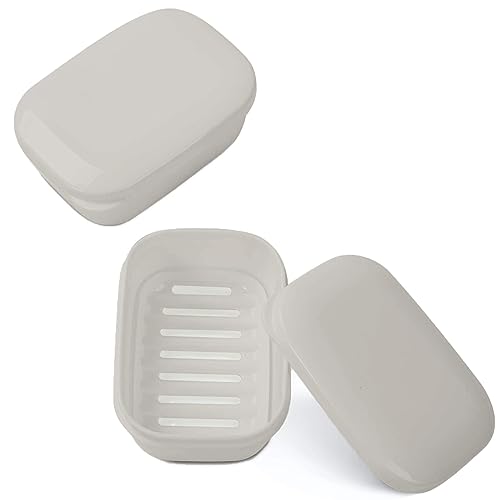Quatish 2 Pack Travel Soap Containers, Portable Holder with Lid, Camping Gym Travel Case, Beige - color: Beige