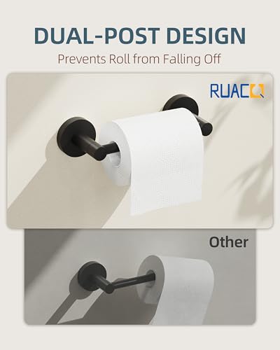 RUACQ Bathroom Toilet Paper Holder, Double Post Pivoting Wall Mounted Toilet Paper Holders, Stainless Steel and Zinc Alloy Bathroom Tissue Holder(Matte Black) - color: Matte Black, size: Wall Mounted