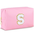 URSKYTOUS Patch Makeup Bag Travel Small Cosmetic Bag Pink PU Makeup Pouch Zippered Personalized Preppy Initial Skin Care Stuff Bag for Women Birthday Gift Teen Girl Gifts Trendy Stuff(S) - color: Pink, size: S