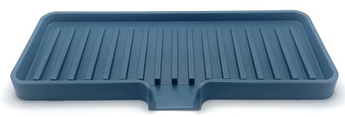 Silicone Soap Dish Tray and Sponge Holder with Drain Chute, Rectangular, Kitchen and Bathroom Sink Organizer (Smoky Blue, 9"x3.5") - color: Smoky Blue, size: (MD) 9"x3.5"