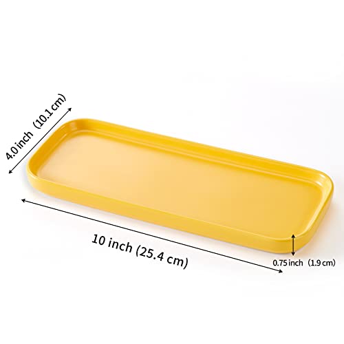 Ceramic Bathroom Tray,Kitchen Sink Organizer Tray,Cosmetics Holder,Vanity Trays,Candle Tray,Dessert Plate,Simple Style Rectangle Tray for Dessert Fruit Jewelry Perfume Soap Succulents Plant (Yellow) - color: Yellow