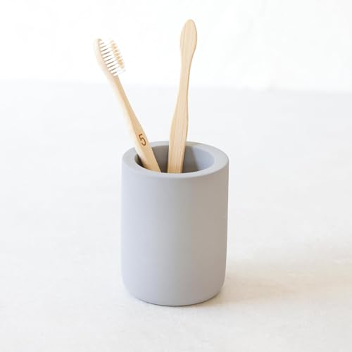 Selegna Diatomite Drying Stone Toothbrush Holder, Modern Ceramic-Look Countertop Cup with Drainage for Bathroom, Quick Drying Electric Toothbrush & Toothpaste Organizer, Stoneware Finish - color: Dark Grey
