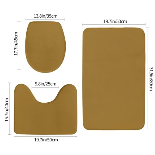 Bathroom Rugs Set 3 Piece Minimal Gold Elegant Bath Rug Mat Set, Non Slip Absorbent Bathroom Decor Mat, Toilet Lid Cover & U Shaped Contour Rug - color: Gold Elegant, size: 1'8" x 2'6" (Rectangular)