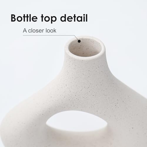 CEMABT Beige Ceramic Vase Set of 2 for Modern Minimalist Bohemian Decor，Round Matte Donut Vases for Pampas Grass-Perfect for Living Room, Dining Table, Office Bedroom Shelf Decor Entryway, Console… - color: Beige