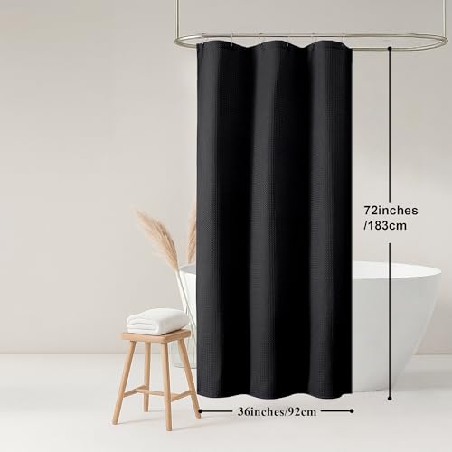OWENIE Black Shower Curtain, Stall Small Waffle Weave Heavy Fabric Shower Curtains for Narrow Size Bathroom, Waterproof Soft Hotel Spa Luxury Bath Curtain Set, Machine Washable, Black, 36x72 Inch - color: Black, size: 36"W x 72"L (Pack of 1)