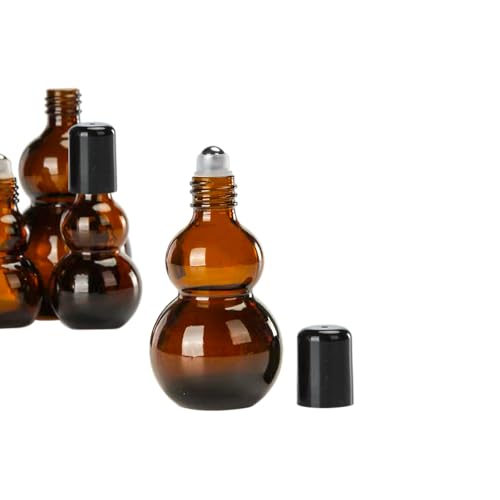 Essential Oil Roller Bottles, Amber Gourd Shaped Glass Roller Bottles with Stainless Steel Roller Ball, for Travel,Perfume (Amber-Black Cap, 100ML) - color: Amber-Black Cap, size: 100ML