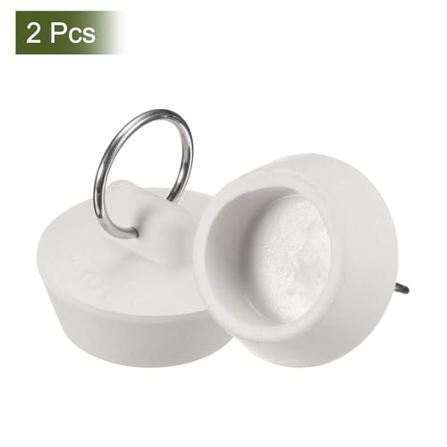 uxcell 2 Pcs Rubber Bathtub Stoppers, 1-1/8" to 1-1/4" Kitchen Sink Drain Stopper, Bathroom Drain Plug with Pull Ring and 15" Beaded Chain, White - size: 1-1/8"to 1-1/4"
