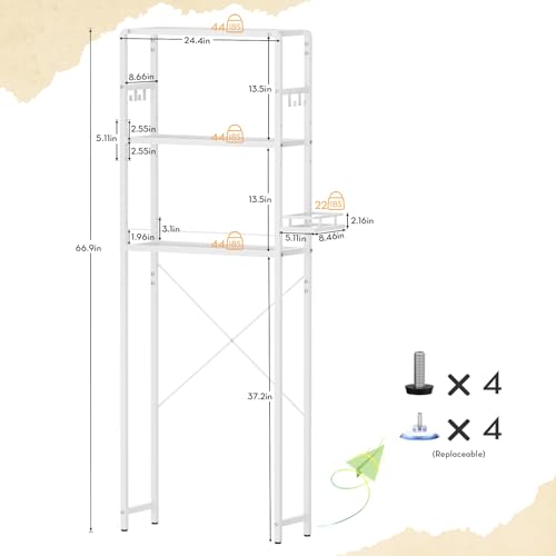 SAYGOER Glass Over the Toilet Shelf, 3-Tier Over-The-Toilet Storage Rack, Adjustable Shelf Bathroom Organizer, White Space Saving Shelves