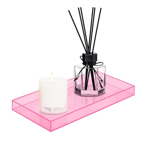 ROYALITA Acrylic Tray Bathroom Tray for Countertop, Guest Towel Holder Tray for Napkin Perfume Jewelry Makeup, Vanity Trays for Soap Dispenser, Aromatherapy, Cup & Candle, Pink - color: Pink
