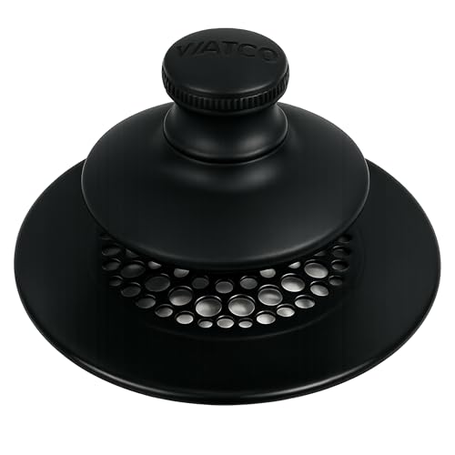 Watco Universal NuFit Push Pull Stopper, Silicone, 3/8 in. to 5/16 in. Combo Pin, Friction Pin, Grid, Universal Bath Tub Drain Stoppers, Easy Install, Hair Catcher, Replacement Tub Drain, Matte Black - color: Matte Black