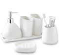 Ceramic Bathroom Accessory Set with Ceramic Tray, 6 Pieces Bathroom Countertop Accessory Set, Include Soap Dispenser, Toothbrush Holder, 2 Tumbler, Soap Dish, Vanity Tray,White - color: A-white * 6 Pieces
