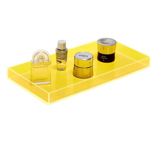 ROYALITA Acrylic Tray Bathroom Tray for Countertop, Guest Towel Holder Tray for Napkin Perfume Jewelry Makeup, Vanity Trays for Soap Dispenser, Aromatherapy, Cup & Candle, Yellow - color: Yellow