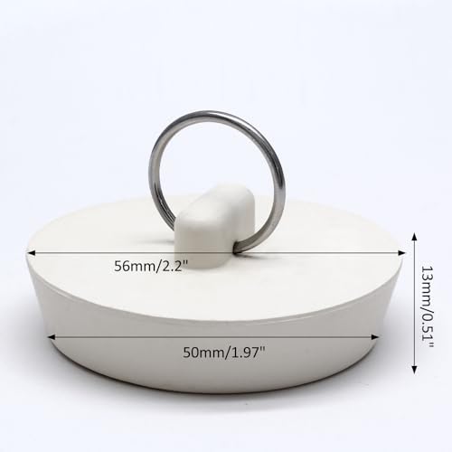 Bonsicoky Rubber Drain Stopper, 2 Pcs, 2 to 2-1/8 Inch, White | Bathtub Drain Plug, Hanging Ring, Kitchen and Bathroom - size: 2 Inch to 2-1/8 Inch