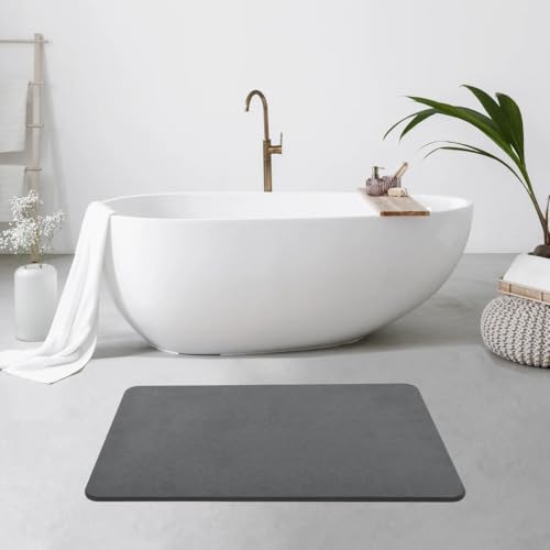 J&V TEXTILES Stone Bath Mat Diatomaceous Earth Shower Mat Non-Slip Super Absorbent Diatomite Stone Mats for Bathroom Floor Quick-Drying Easy to Clean (24''*15'') (Dove Grey) - color: Dove Grey