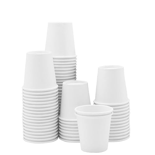 GUSTO 3 oz White Paper Bathroom Cups [100 Count] | Mini Size, Mouthwash, Rinsing, Medicine, Samples, Small Drinks, Disposable, & Clean Look