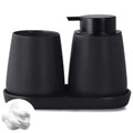 Matte Black Bathroom Accessory Set - 3pcs Ceramic Soap Dispenser Set Vanity Countertop Accessories Set, Includes Refillable Foaming Hand Soap Dispenser, Toothbrush Holder and Tray (Foam Pump) - style: Black Set - Foam Pump
