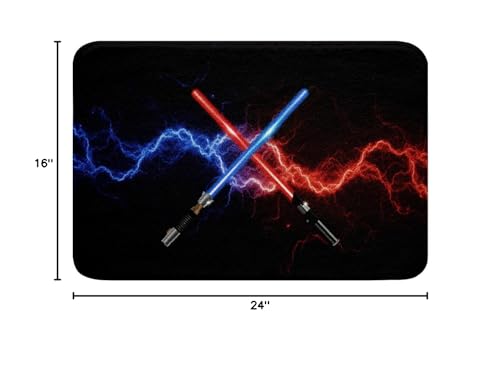 Blue Purple Light Sword Bathroom Rug,Neon Glowing Lightning Bathroom Rug,Fashion Games Non Slip Bath Mat Kids Boys Girls Teens Bath Indoor Doormat Decor,Modern Black Shaggy Absorbent Floor Mat,16"x24" - color: Lightsaber 10, size: 16" x 24"