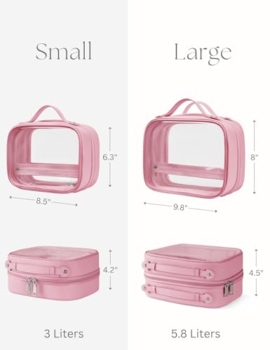 Clear Cosmetic Bag Double Layer Travel Toiletry Bag Clear Makeup Bag Case with 4 Compartments, Transparent Travel Bag for Toiletries, Large Toiletry Bag for Women Cosmetic Case (Pink, Large) - color: Pink, size: Large