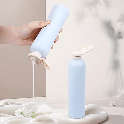 ASEVAT 8.8 oz Plastic Travel Refillable Shampoo Bottles, Empty Squeeze Bottles with Flip Cap, Travel Containers for Shampoo, Conditioner, Lotion, Cream and Liquids (4 Pcs) - color: Blue, size: 8.8 Ounces