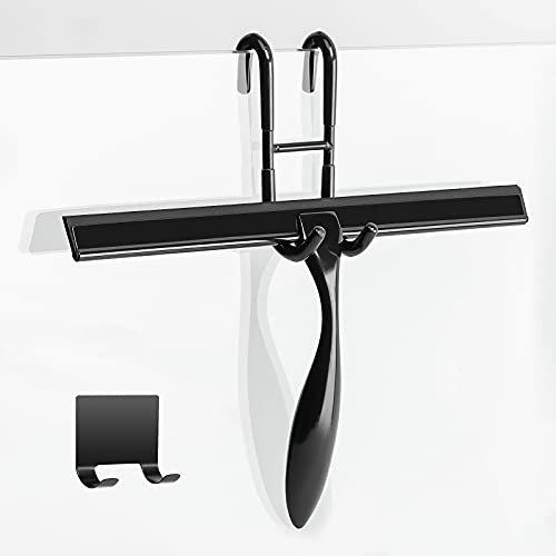 Simtive 12-Inch Shower Squeegee Set, Includes Shower Door Hook and Adhesive Hook, Squeegee for Shower Doors, Mirror and Window, Black - color: Black, size: 12-Inch