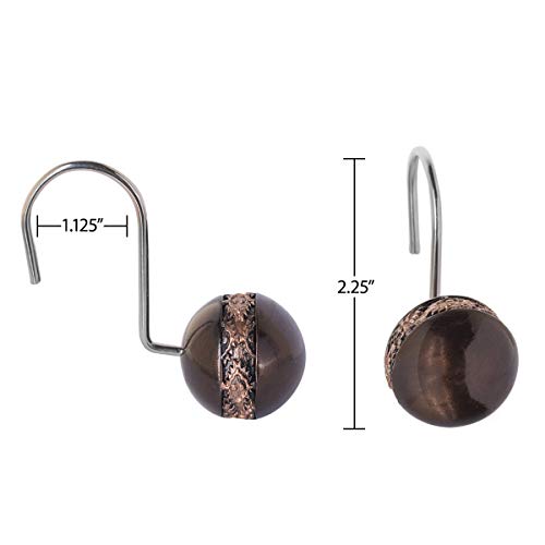 Creative Scents Dublin Brown Shower Curtain Hooks Decorative - Set of 12 Shower Hooks for Shower Curtain - Durable Shower Rings for Bathroom Curtain - style: Shower Hooks