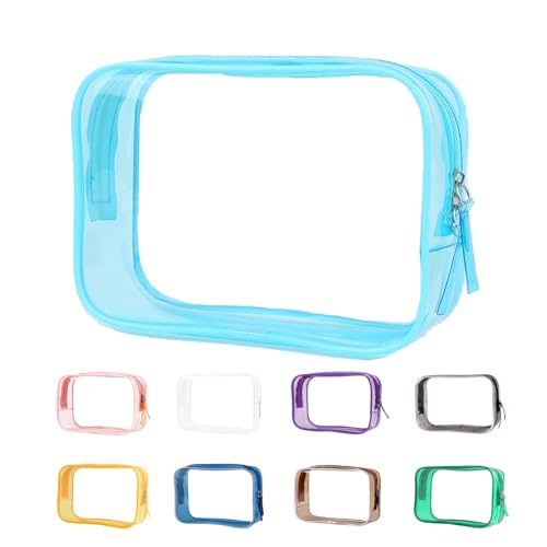 Buminee Clear Pouch, Makeup Bag, 6.6"" x2.3 x4.7 TSA Approved Toiletry Bag, Clear Travel Bags for Toiletries, Cosmetic Bag for Women-1 Pack Sky Blue - color: blue-1 pc