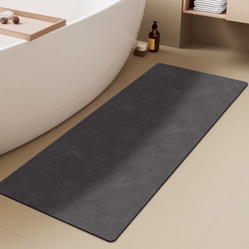 TYUU Bath Mat, Bathroom Rugs Non Slip Washable Thin Absorbent Quick Dry Bath Mat Fits Under Door Bathroom Floor Mat Perfect for Bath, Shower, or Sink 17"x59" Dark Grey - color: Dark Grey, size: 1'5" X 4'11" (Rectangular)
