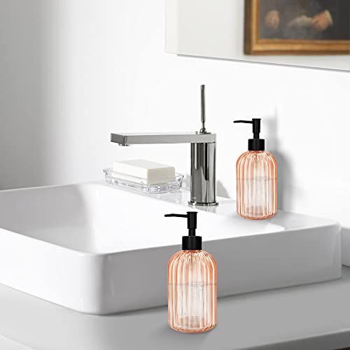 Pack of 2 Glass Soap Dispenser with Black Pump, 400 ml Refillable Pump Dispenser for Kitchen, Bathroom, Laundry Room, Liquid Glass Bottle for Washing Up Liquid, Shampoo, Conditioner (Orange) - color: Orange
