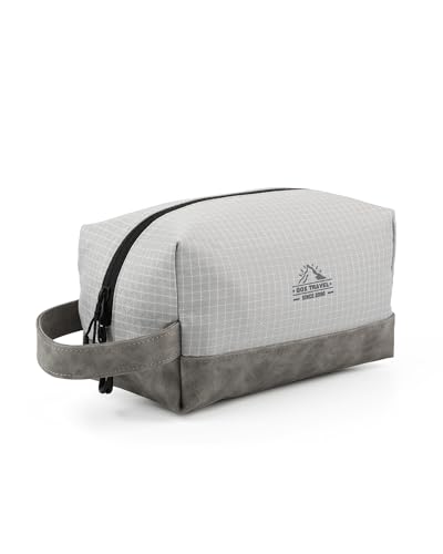 GOX Premium Plaid & Leather Travel Toiletry Bag with Reinforced Handles Cosmetic Organizer (9x5.1x5.1 inches) for Bathroom, Shaving, Makeup Essentials (Grey) - color: Grey