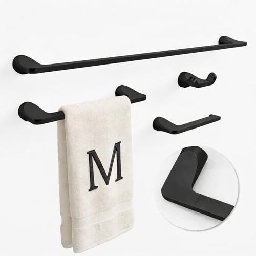 Mega Handles Bathroom Towel Holder Set - 4 Pieces Bathroom Accessories Sets - Heavy Duty Bathroom Accessory Set, 25'' Towel Bar, Robe Hooks & Toilet Paper Holder Wall Mounted - Matte Black Bath Suite - color: Matte Black