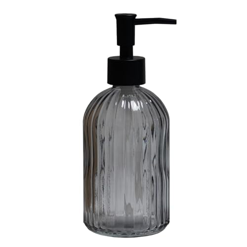 YYTSGG Grey Glass Soap Dispenser with Black Plastic Pump, 13.5oz Refillable Liquid Hand Soap Dispenser, Lotion Dish Soap Dispenser for Modern Home Decor, Bathroom, Kitchen Countertop, Hotel - color: Gray
