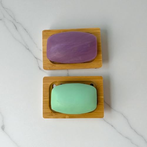 Bamboo Soap Dish – 2-Pack Self-Draining Soap Dish for Shower – Natural Bamboo Wood Tray for Bathroom with Drainage – Wooden Holder for Kitchen, Bath, Sink