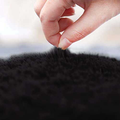 Ultra Soft Non-Slip Bath Rug Set - 3 Piece Chenille Bathroom Mat for Tub, Shower, and Toilet Floor - Plush Absorbent Solid Color (Black) - color: Black