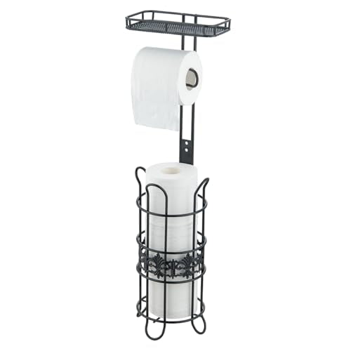 Toilet Paper Holder Free Standing, Adjustable Height, Tissue Paper Roll Dispenser with Shelf for Bathroom Storage Holds Reserve Mega Rolls Black - color: Black