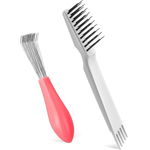 Boao 2 Pcs Hair Brush Cleaning Tool Set,2-in-1 Double Headed Hair Brush Comb,Metal Toothed Cleaner Dirt Remover, Portable Hairbrush Cleaner Tool for Removing Dust Home Salon Use(Pink and Gray) - color: null