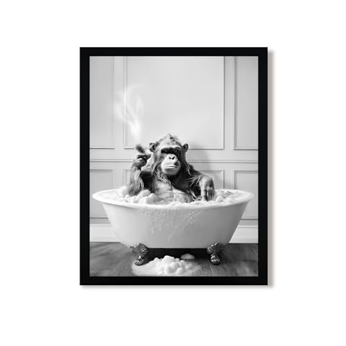 Urmoya Funny Monkey Bath Bathroom Decor Canvas Wall Art 8x10 in | Wood frame, Black and white bathroom decor, Funny chimpanzee in bathtub, Canvas print, Ready to hang - color: Chimpanzee, size: 10"L x 8"W