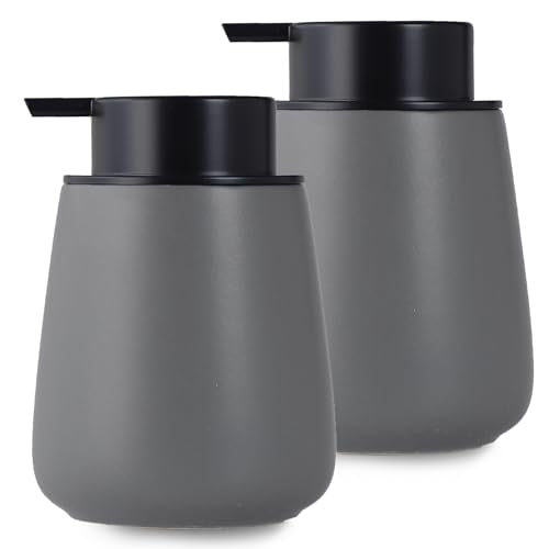 12Oz Hand Soap Dispenser Set - 2 Pack Ceramic Lotion Soap Dispenser Set with Easy-to-Press Black Pump, Refillable Mordern Liquid Dish Soap Dispensers for Bathroom & Kitchen (Grey, Liquid Pump) - color: Grey Liquid Dispenser