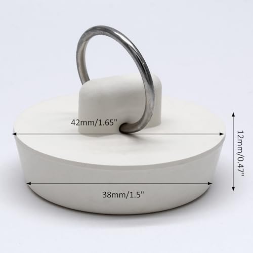 Bonsicoky Rubber Drain Stopper, 1-1/2 to 1-5/8 Inch, White, 2 Pcs | Bathtub Drain Plug, With Hanging Ring, For Kitchen and Bathroom, Bathroom Sink Stopper - size: 1-1/2 Inch to 1-5/8 Inch