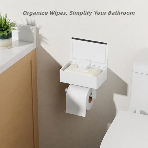 FORIOUS Toilet Paper Holder with Shelf, Sanitary Napkin Receptacle Tampon Holder, Wall Mount Toilet Paper Holder with Storage, Flushable Wipes Dispenser Fits for Bathroom Commercial(1, White) - color: White, size: 1 Pack-8" (L)
