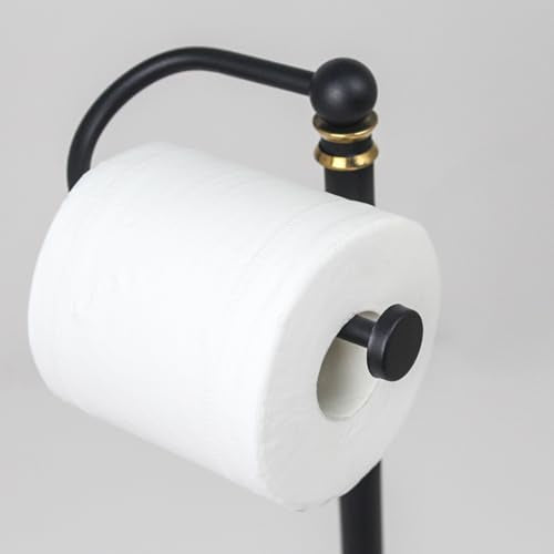 Heavy Base Toilet Paper Holder Stand,Matte Black | Rustproof toilet paper stand,free standing toilet paper holder with Anti-slip base pad,Weighted toilet paper standing holder