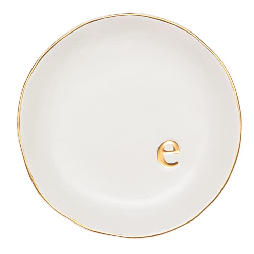 COLLECTIVE HOME Ceramic Jewelry Tray, Trinket Dish, Gifts for Women (E) | Mother's Day, Birthday, Christmas, Engagement Gifts, Vanity, Nightstand Decor, Embossed Gold Monogram Ring Dish with Gift Box - color: E