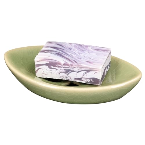 Ceramic Soap Dish with Self Draining Tray for Bar Soap, Bathroom, Kitchen (Green No.1) - color: Green No.1