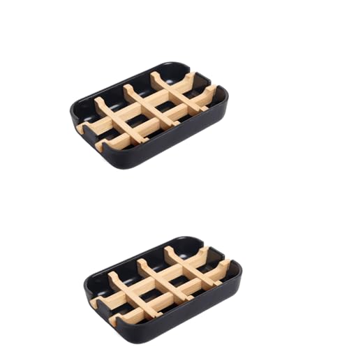 Bamboo Fiber Soap Holder & Dish, Black, 2 Pack | Bathroom Bar Soap Holder, Sink Deck, Bathtub, Shower Tray - color: 2pcs-black