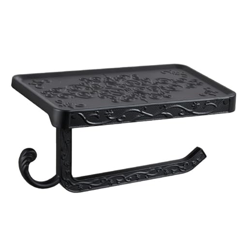 Vintage Toilet Paper Holder Wall Mount Toilet Roll Holder with Shelf and Hook Bronze Antique Bathroom Accessories Toilet Tissue Roll Holder Hanger Aluminum Material (Black) - color: Black