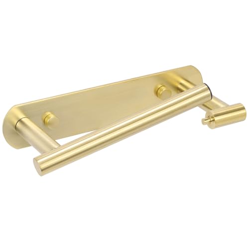 YUET Toilet Roll Holder, Self Adhesive or Screw in Wall Mounted Options, Double Post Pivoting Tissue Roll Holder, Stainless Steel Rustproof Stick On No Drilling Wall Mount for Bathroom, Brushed Gold - color: Gold-pivoting