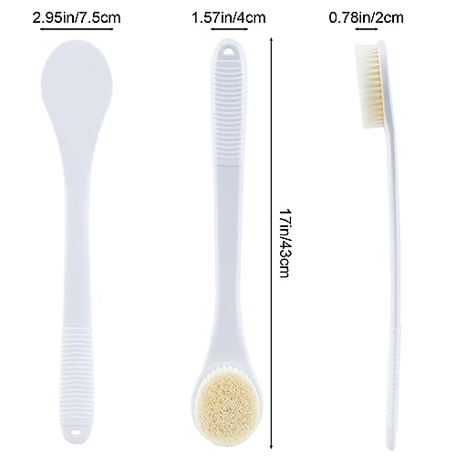 Back Scrubber for Shower, Shower Body Brush for Cleaning with Long Handle for Showering, 17 Inch Back Washer Exfoliator for Shower Men Women with Non-Slip Handle, Adhesive Hook (White) - size: White - Artificial Bristles