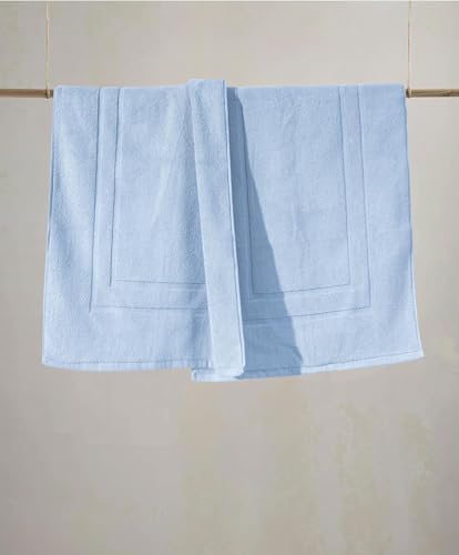 Feather & Stitch 2 Piece Towel Like Bath Mats (30x21 Inch) 100% Cotton Terry Bath Mats, Bathroom Shower Floor Mats [NOT A Bathroom Rug], Soft Absorbent Washable Mats - Sky Blue - color: Sky Blue