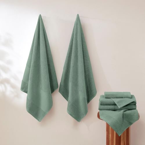 Modern Threads Air Cloud 18-Piece Towel Set - 100% Zero-Twist Cotton, 500 GSM, Quick Dry & Plush, Eucalyptus - color: Eucalyptus, size: 18 Pcs Towel Set