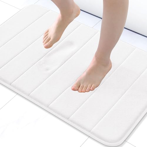 Buganda Memory Foam Bath Mat, 30" x 20", Ultra Soft Bathroom Rugs, Water Absorbent and Machine Washable Bath Rug for Bathroom, Shower, and Tub, White - color: White, size: 30" X 20"