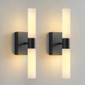 KUZZULL Wall Sconces Set of Two Matte Black Modern Bathroom Sconces Lighting Set of 2 Frosted Glass Shade Indoor Wall Lamp Wall Mounted Lights Metal Wall Light Fixtures for Living Room Stairs - color: matte black frosted